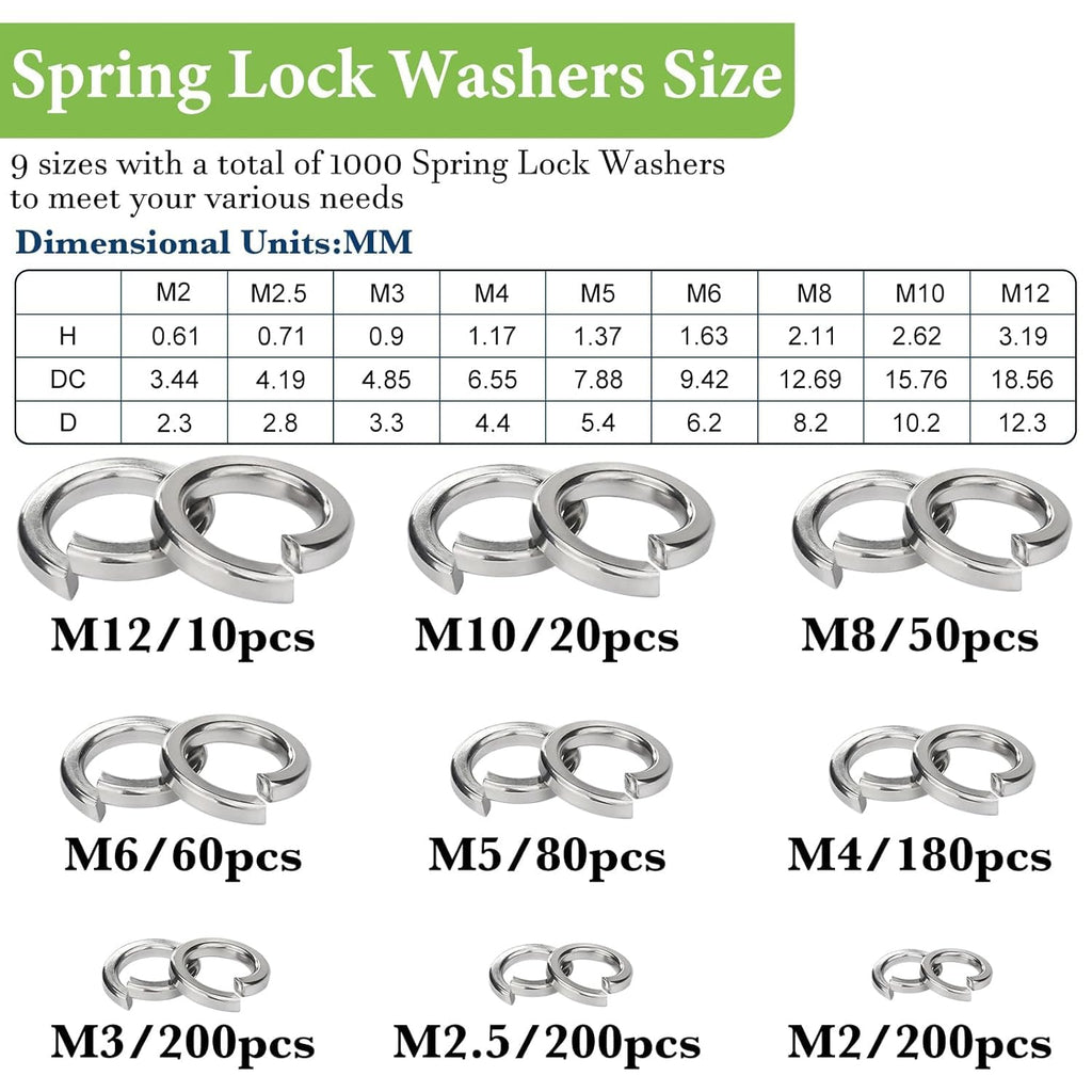 Metric Split Spring Lock Washer Assortment Kit M2-M12 304 SS 1000Pcs