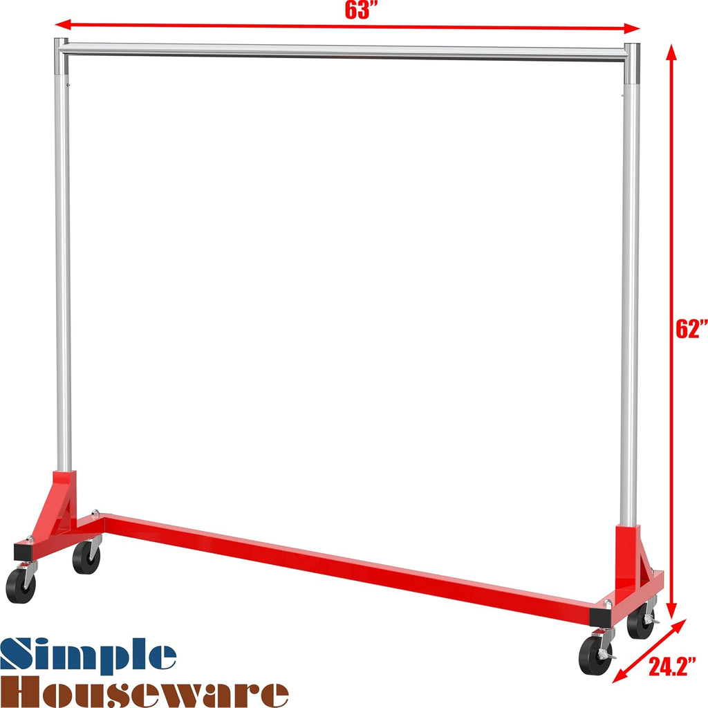 Industrial Grade Z-Base Garment Rack, 63" W/500Lb, Red