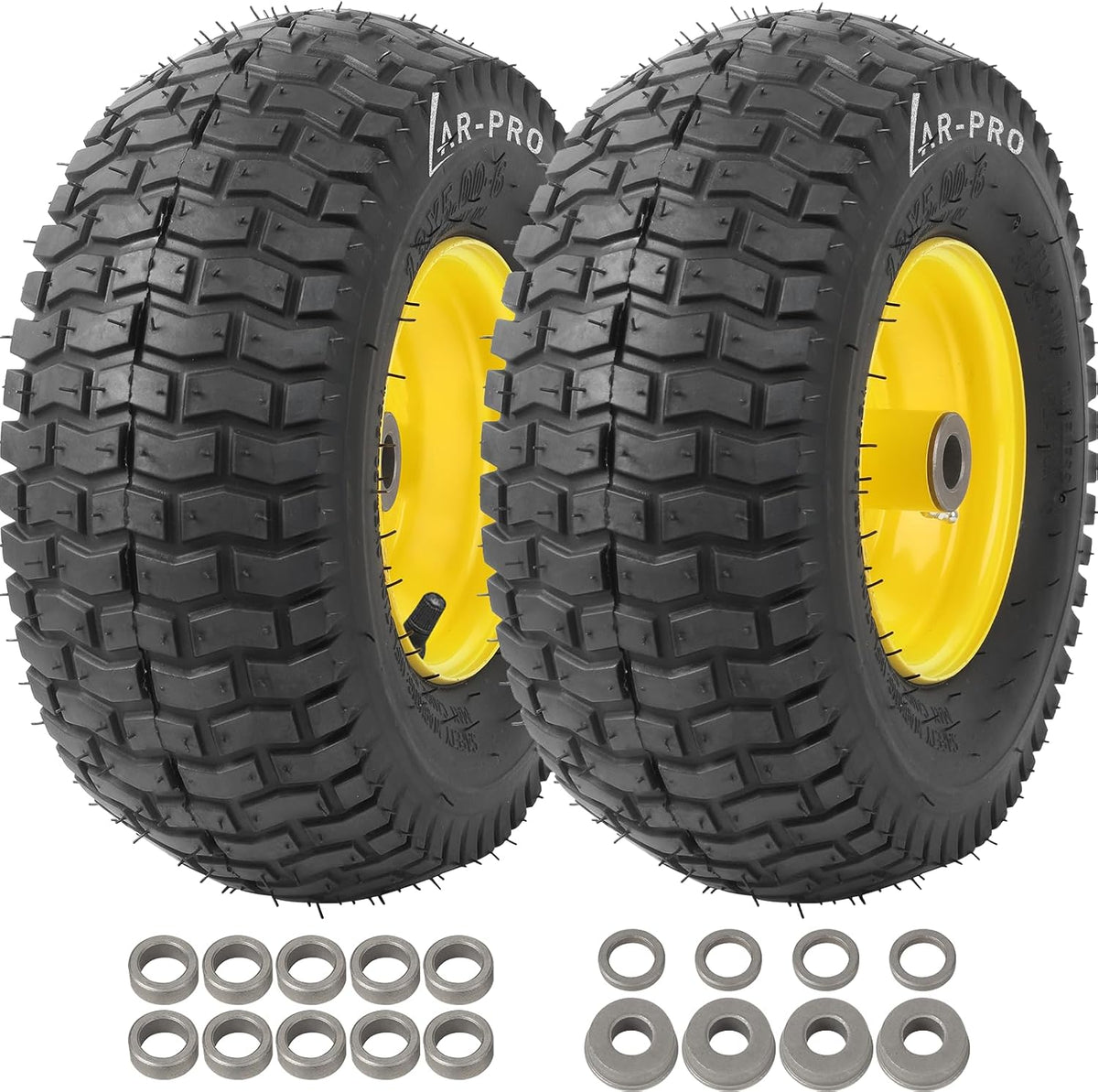 (2-Pack) 13x5.00-6 Front Tire and Wheel Assembly, 4-Ply Tubeless Turf Tire with Rim for Riding Mower Lawn Tractor