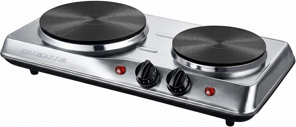 Electric Cast Iron Double Burner, 1700W Hot Plate, Silver BGS102S
