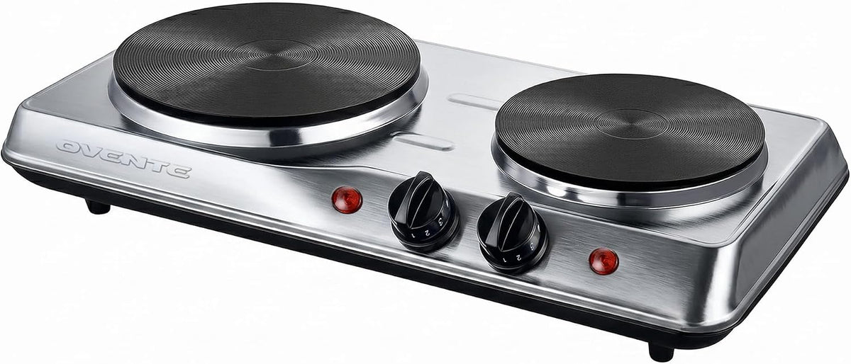 Electric Cast Iron Double Burner, 1700W Hot Plate, Silver BGS102S