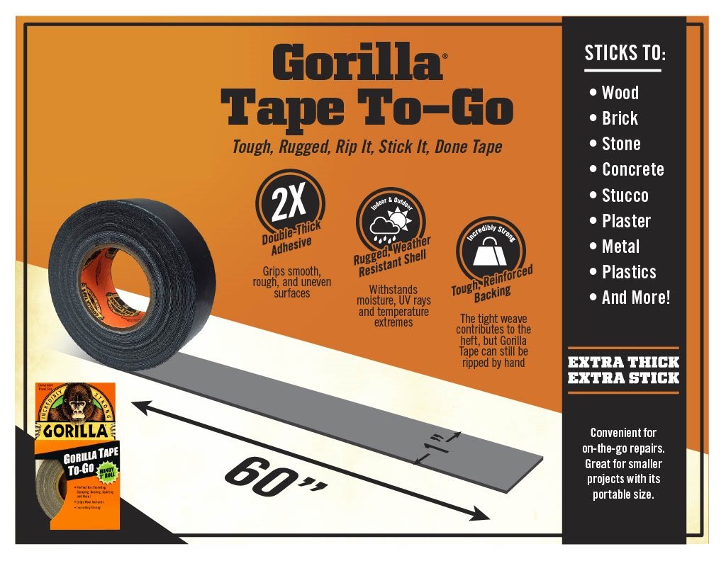 Mini Duct Tape to-Go, Travel Size, 1" x 10 yd, Black, 3-Pack