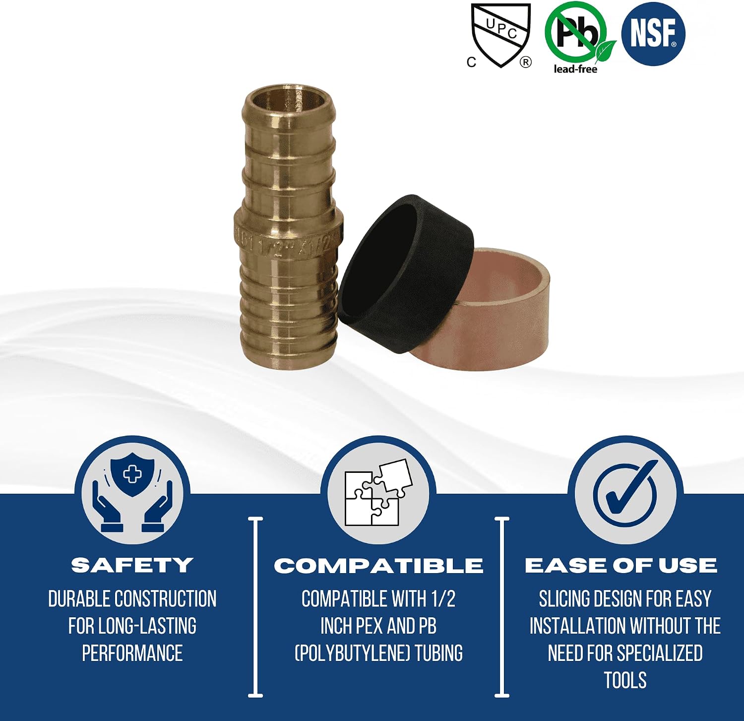 1/2 Inch Pex x 1/2 Inch PB (polybutylene) Slicing coupling with ring, Repair Kit, 30-2-3=10XX, 10 Pieces
