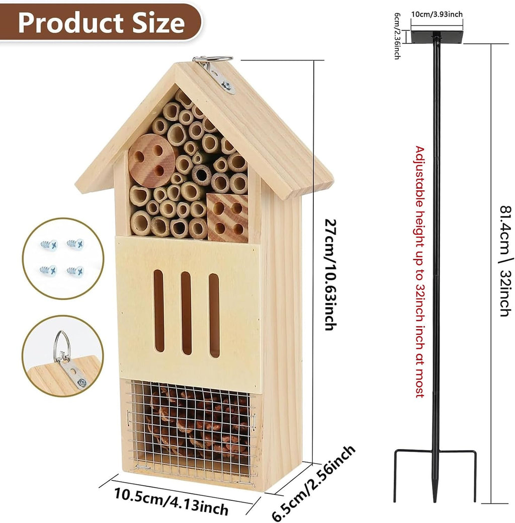 Wooden Insect House, Bee House with Metal Stake for Garden