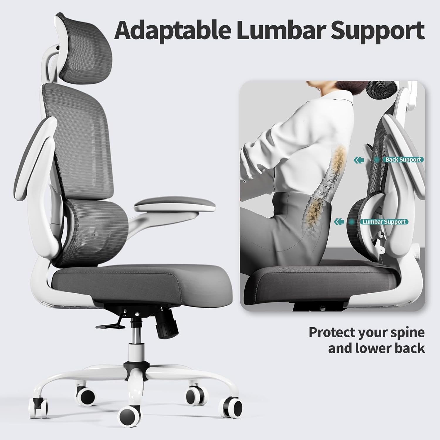 Office Chair Ergonomic Desk Chair, 330 LBS Home Mesh Office Desk Chairs with Wheels, Comfortable Gaming Chairs (White)