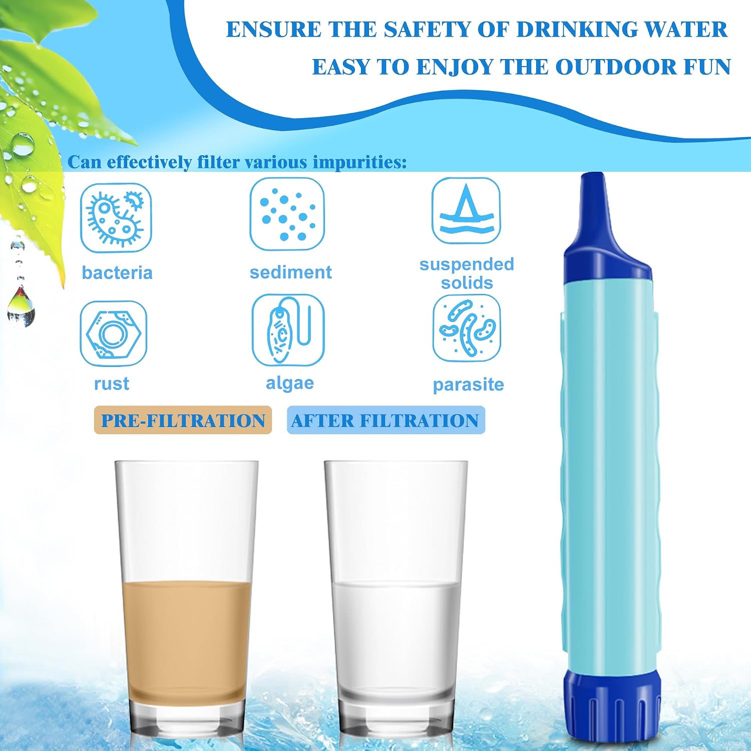 3L Gravity Fed Water Filtration System with Adjustable Tree Strap | Gravity Bag with Filter Straw, Water Purifier