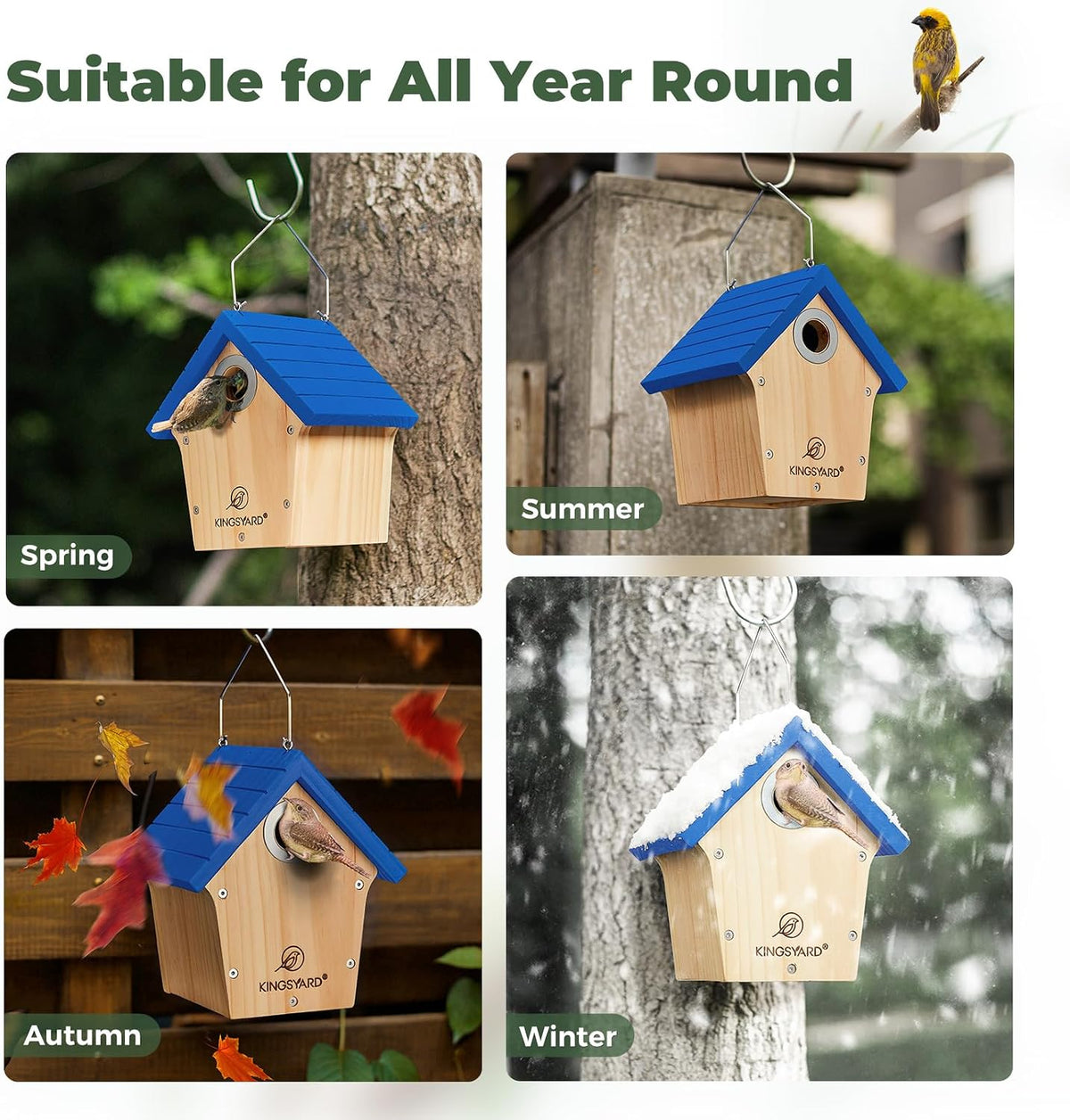 Cedar Hanging Bird House with Metal Predator Guard for Wren