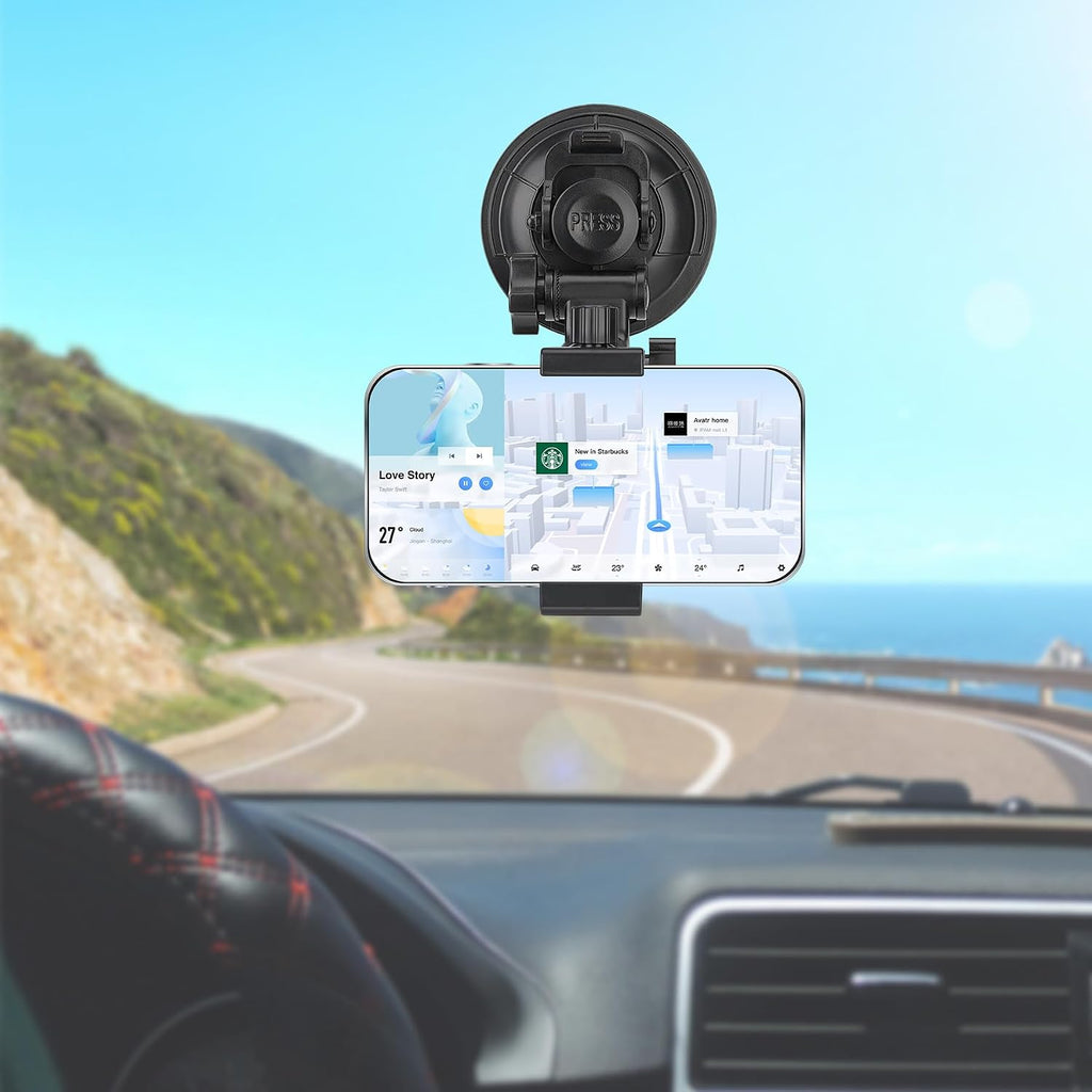 Heavy Duty Φ90mm Suction Cup + Adjustable Dual-Ball-Head Action Camera Dash Cam Phone Car Mount Windscreen Window