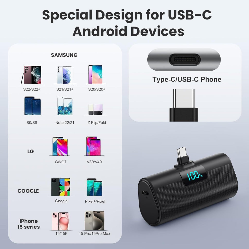 [2-Pack]Portable Charger for iPhone 17/16/15 Series,Upgraded 5200mAh PD USB C Power Bank Built-in USB-C Connector