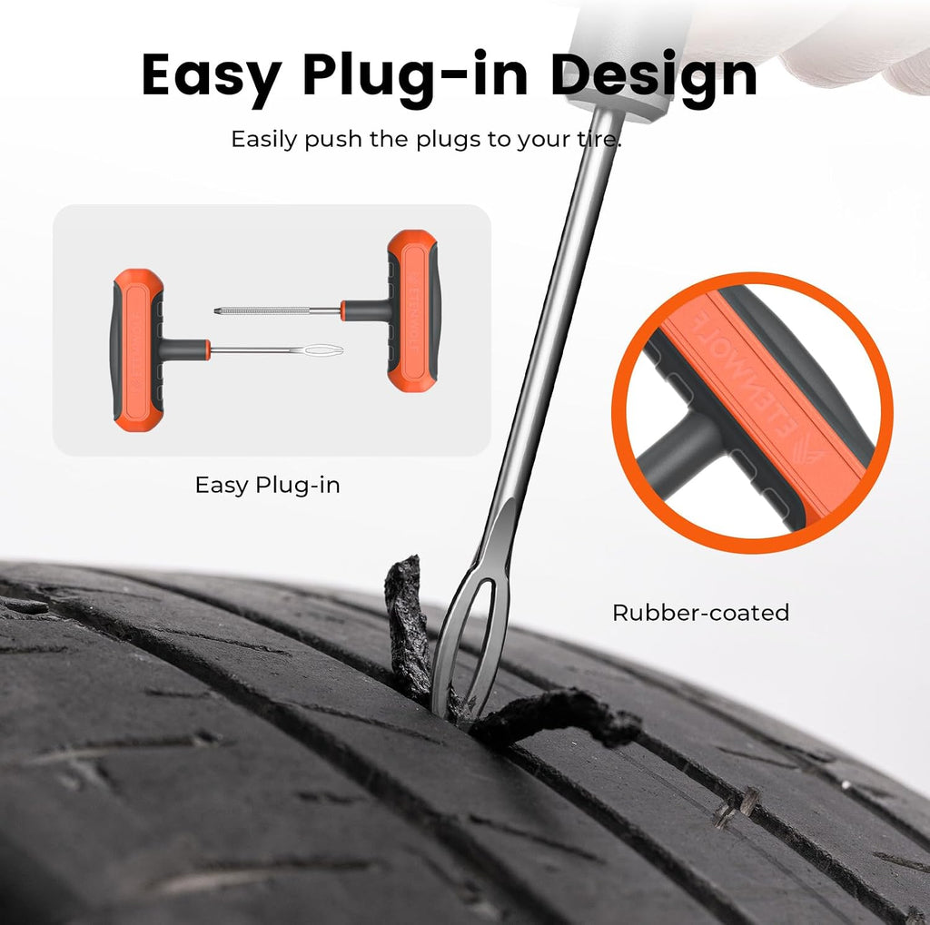 Flat Tire Repair Kit with Plugs 16 Pcs, Heavy Duty Tire Plug Kit