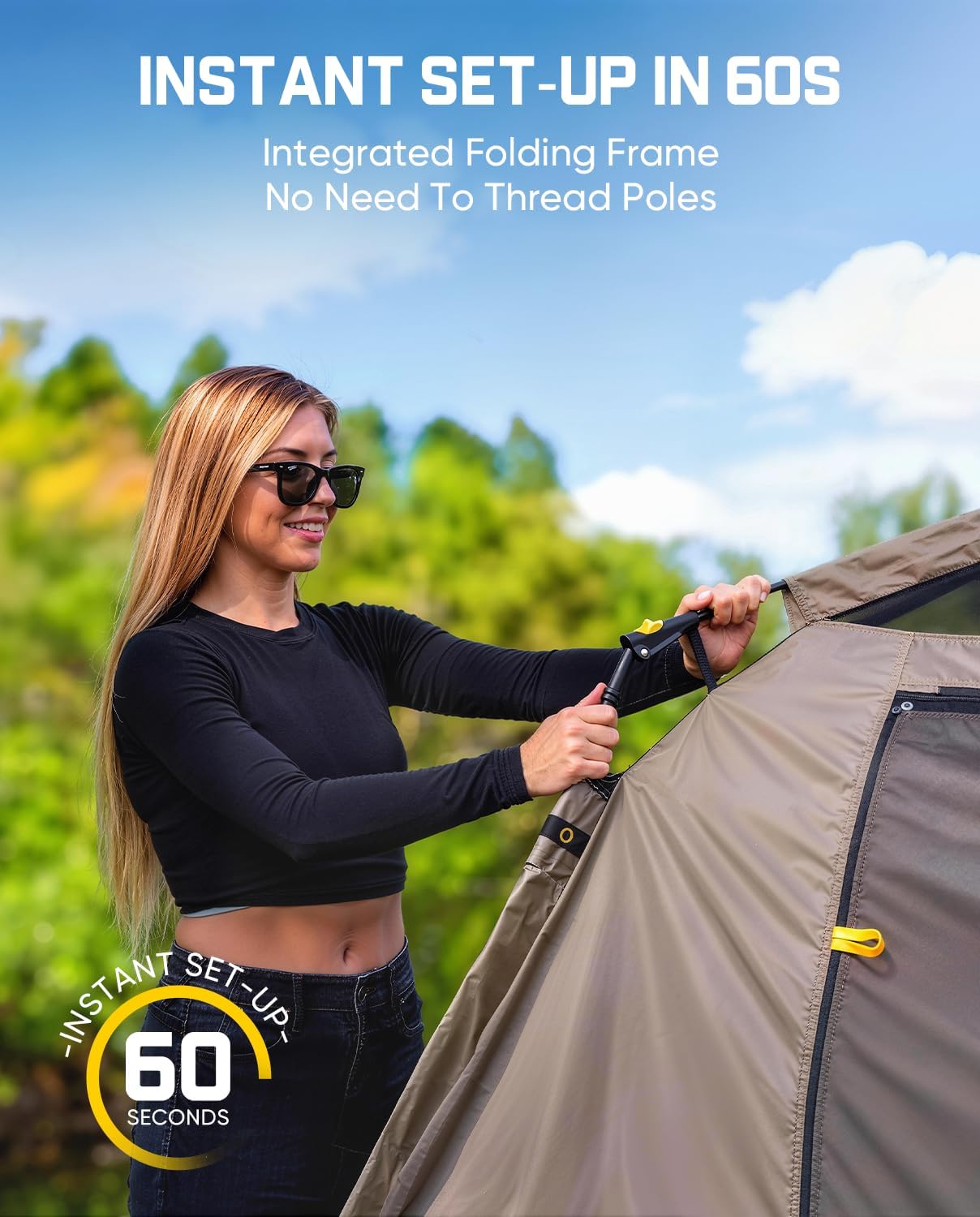 Zeta C2/3/4 Camping Tent, 2/3/4 Person Instant Dome Tent, Easy Setup in 60s, Portable Waterproof Cabin Tent with