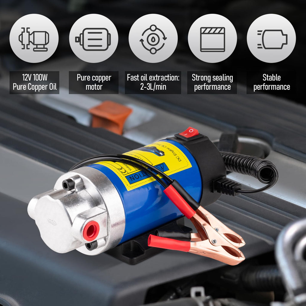 Oil Extractor Pump 12V 100W, Ultra-Quiet Fluid Transfer Pump for Engine Oil