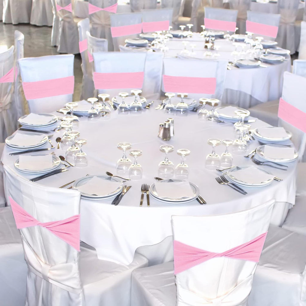 100 Pcs Spandex Chair Sashes Wedding Stretch Bands, Pink