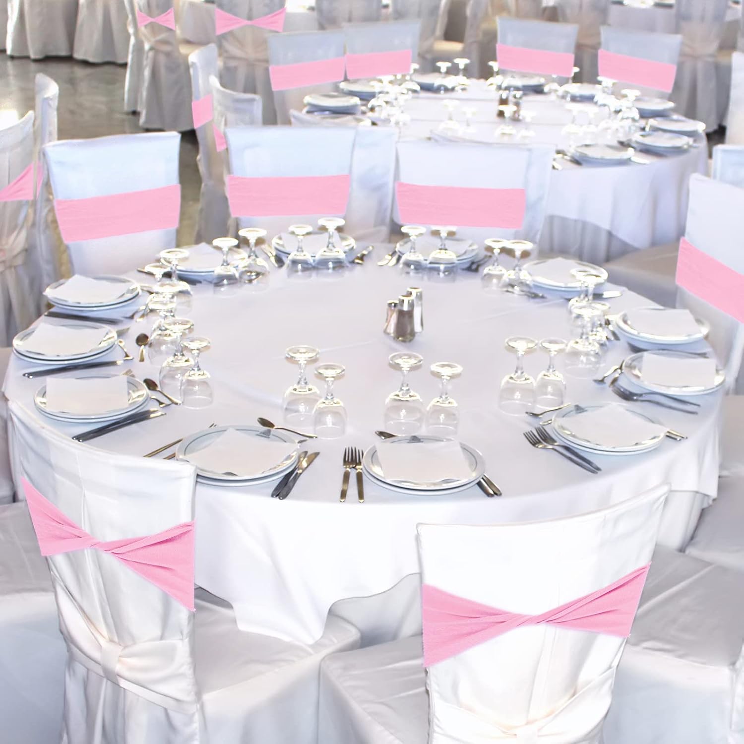 100 Pcs Spandex Chair Sashes Wedding Stretch Bands, Pink