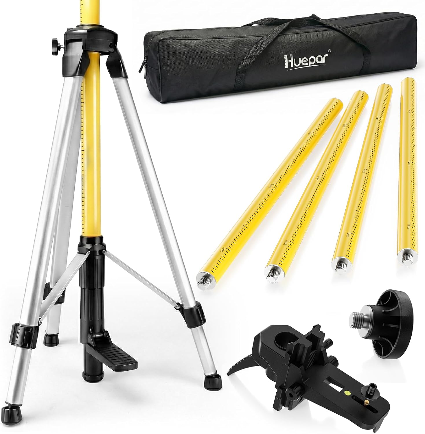 12 Ft./3.7M Professional Laser Level Pole with Tripod and 1/4-Inch by 20-Inch Laser Mount for Rotary and Line Lasers