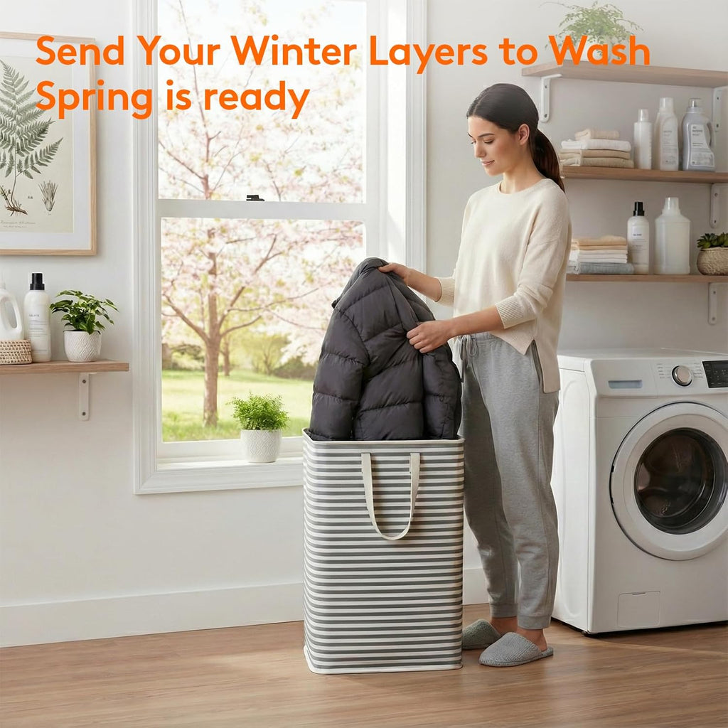 2 Pack Laundry Basket 80L Each, Collapsible Clothes Hamper with Reinforced Handles, Freestanding Waterproof Design