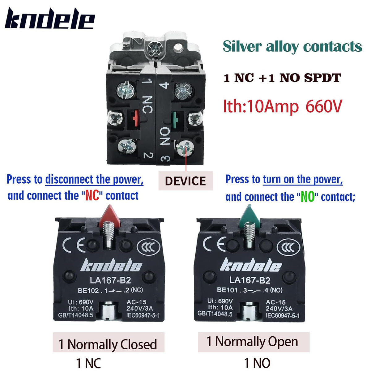 2Pcs 10Amp 22MM Momentary Push Button Switch Blue 1NO 1NC SPDT Metal Button IP65 Waterproof 7/8" Hole