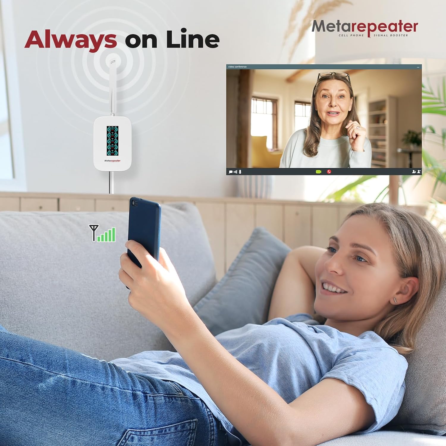 Home Cell Phone Signal Booster with Smart LCD Display | Enhances Weak Cellular Signals Up To 5,000 Sq. Ft. Compatible