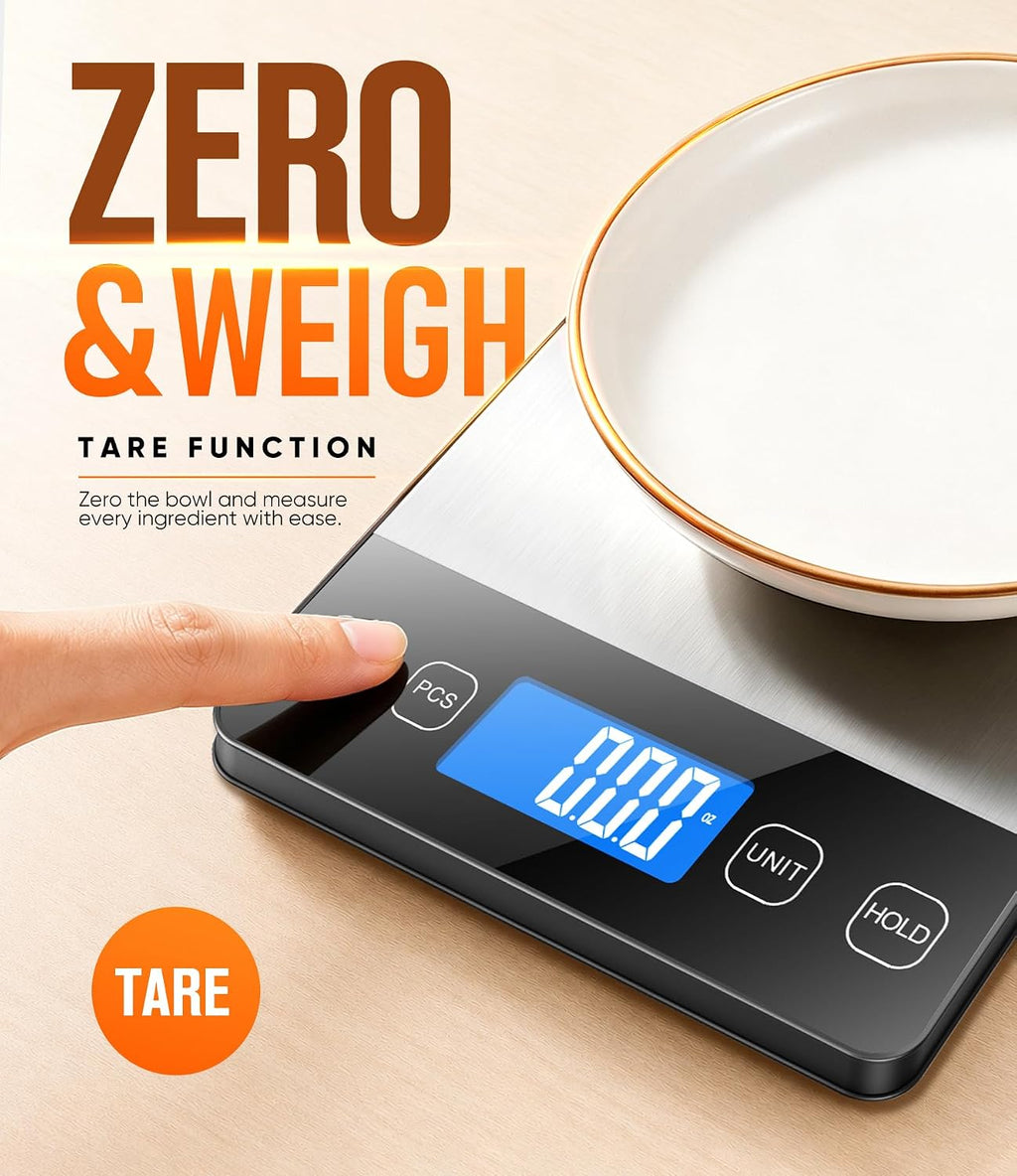 Food Scale 33 lb Capacity, Rechargeable Kitchen Scale with 7 Units