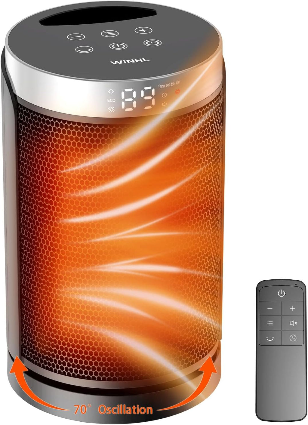 Space Heater, WINHL Small Portable Electric Heaters for Indoor Use with Thermostat and Remote, 70°Oscillation, 12H