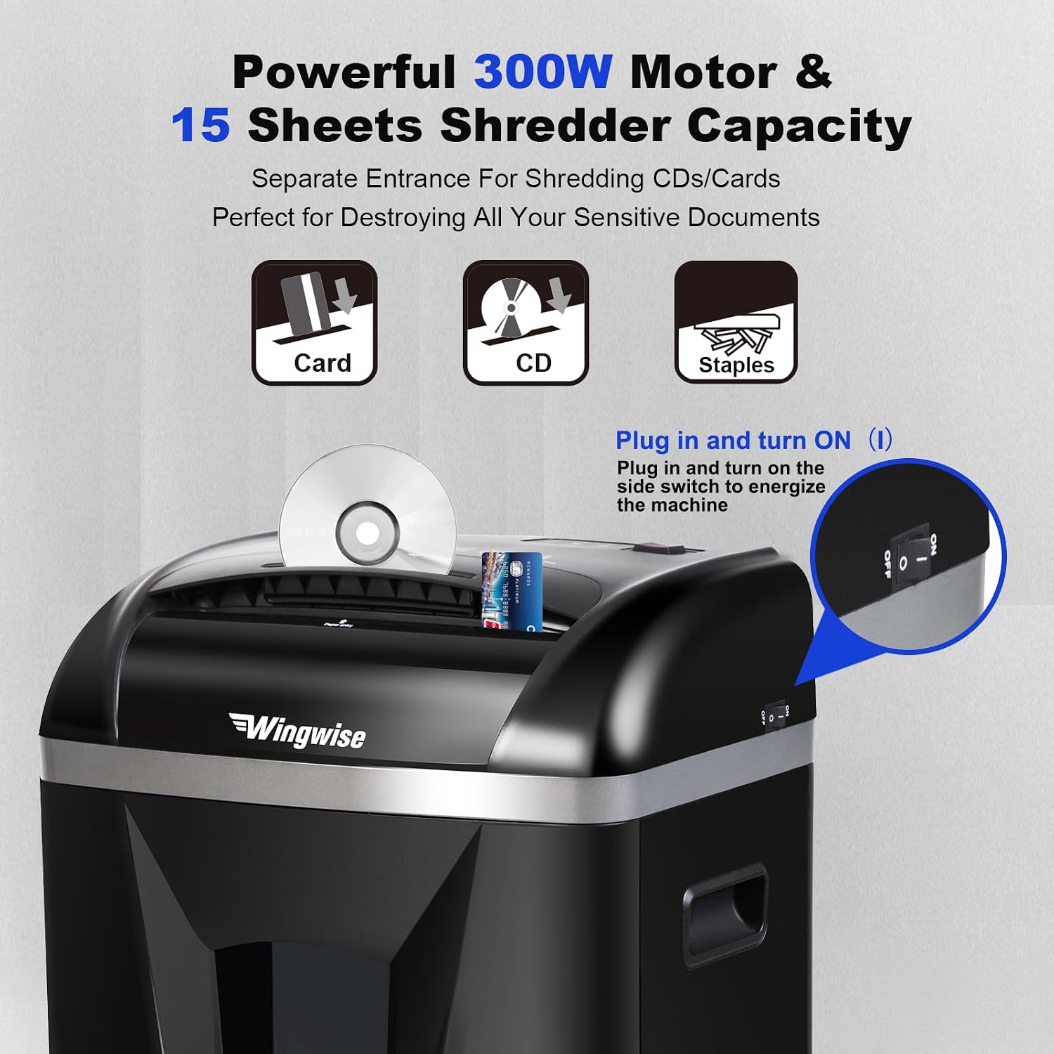 Paper Shredder for Home, 15 Sheet Heavy Duty Cross Cut Shredders for Office Use, 5.8-Gal Bin with Transparent Window