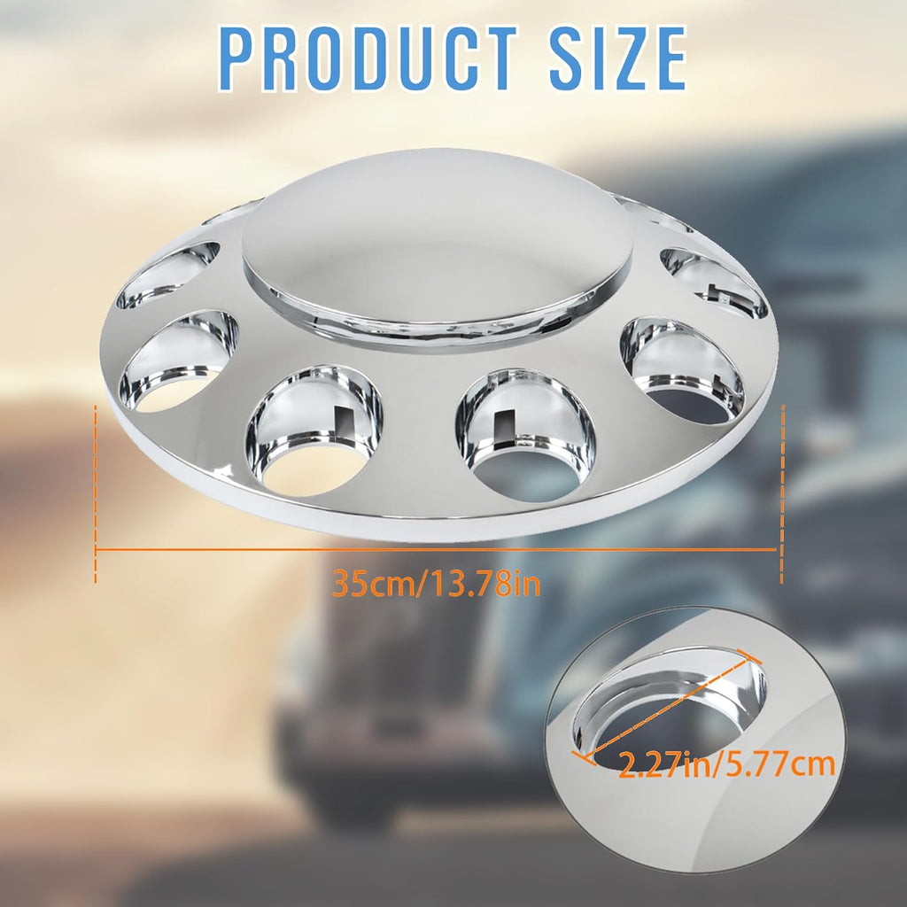2 Chrome Front Hub Axle Cover Center Caps with 33mm Lug Nut Covers Replacement for Semi Truck 20 in, 22.5 in and 24.5
