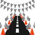 Traffic Cones and Racing Checkered Flags Set, Orange