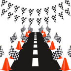 Traffic Cones and Racing Checkered Flags Set, Orange