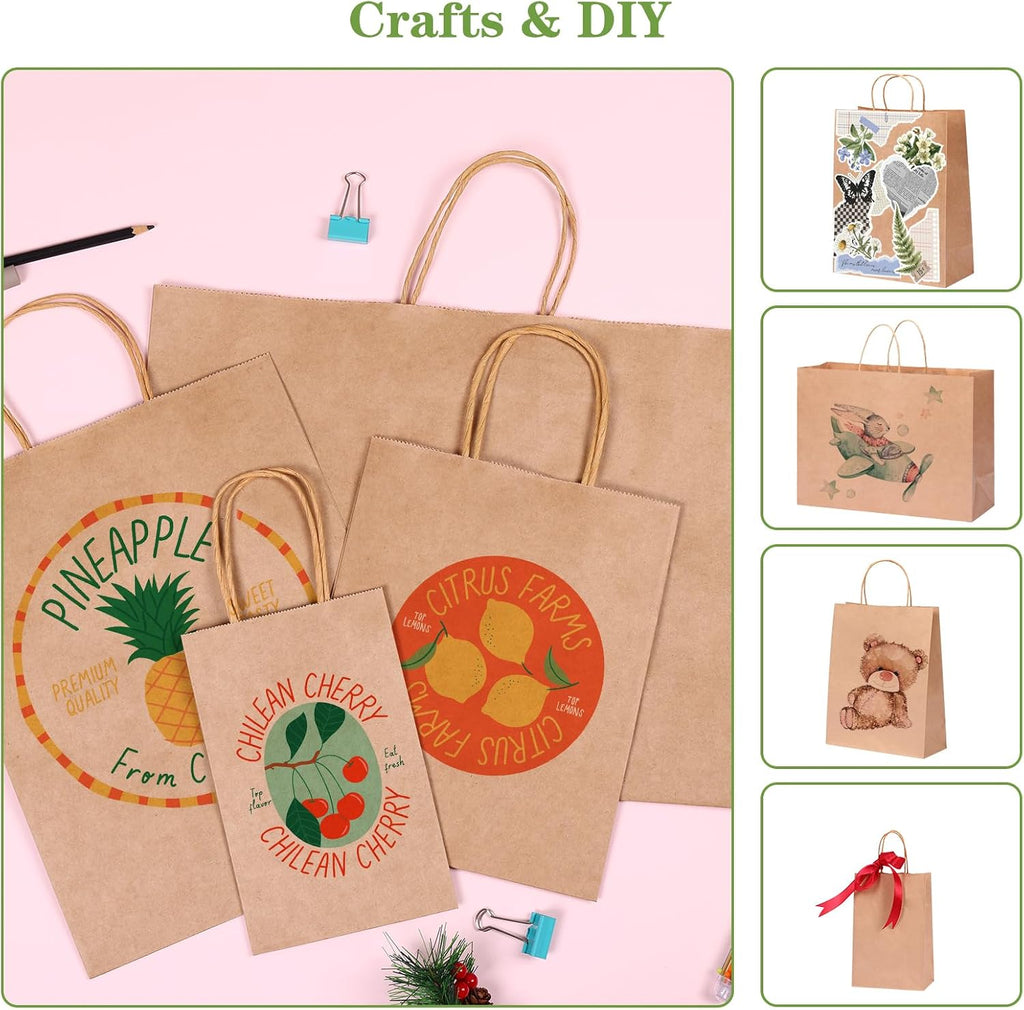 40pcs Paper Bags with Handles Brown Kraft Paper Bags Assorted Sizes