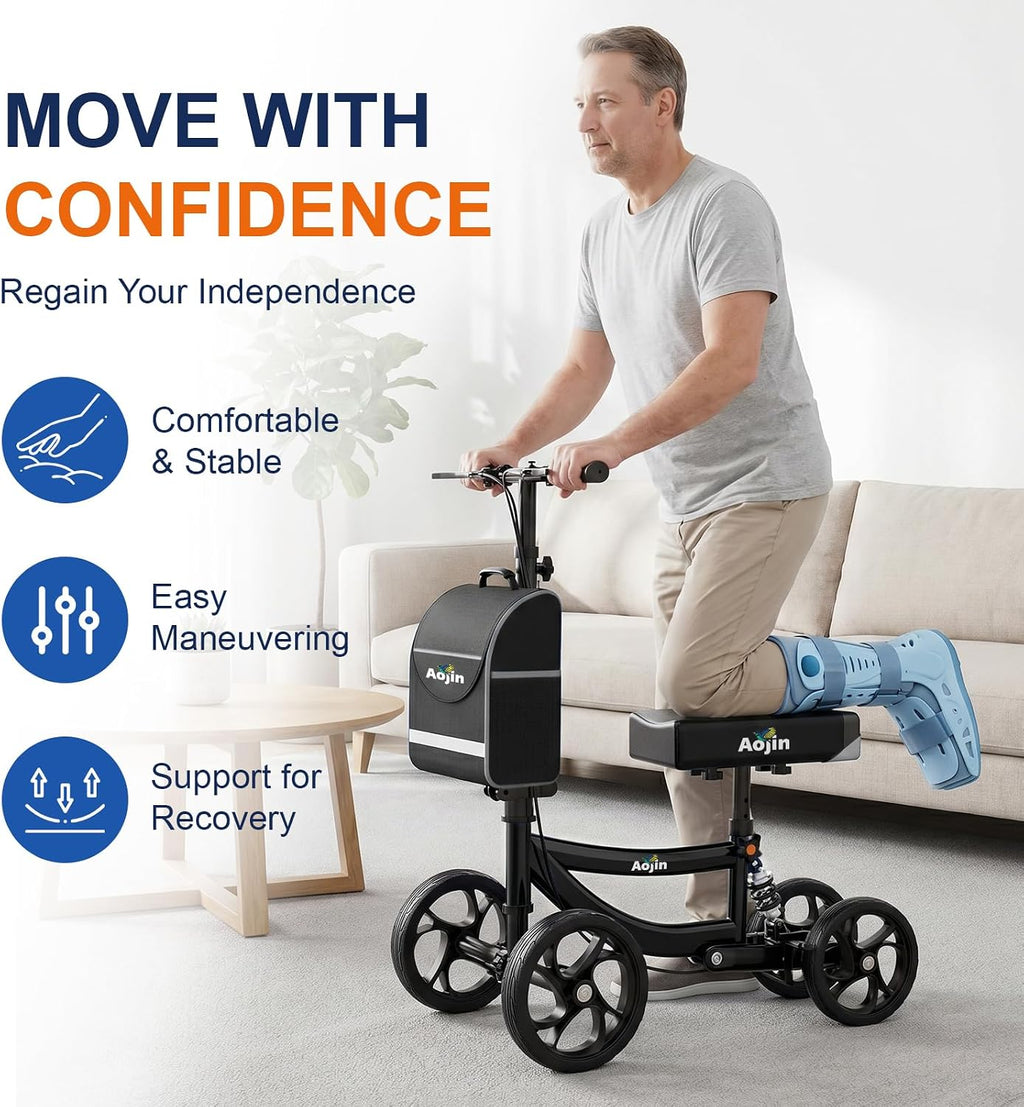Knee Scooter for Adults for Foot Injuries, Storage Bag, 8'' Wheels