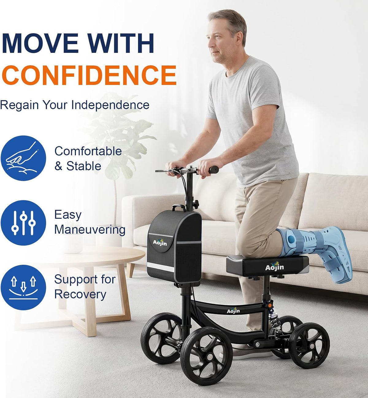 Knee Scooter for Adults for Foot Injuries, Storage Bag, 8'' Wheels