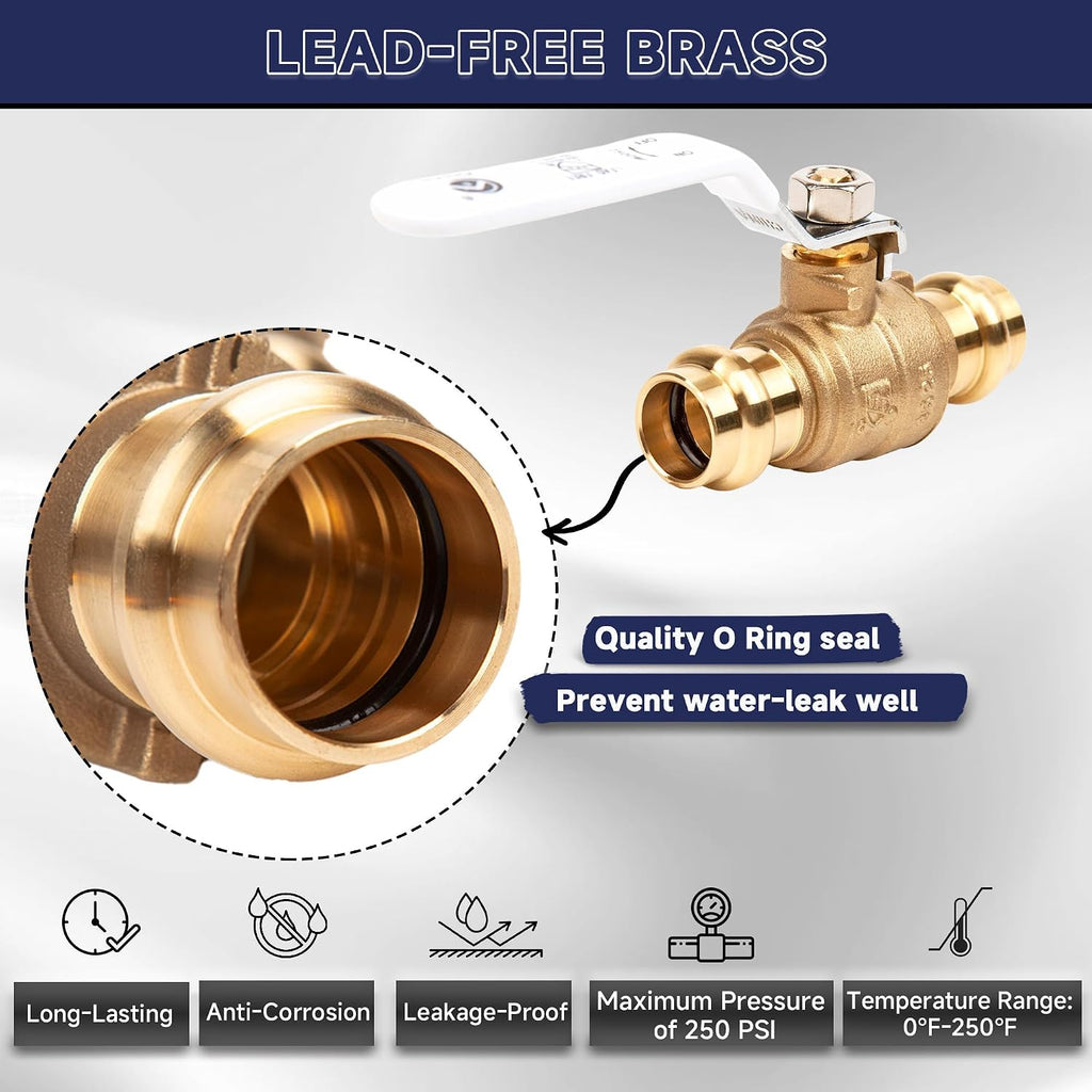 1/2 inch Press Valve Press Brass Ball Valve Fittings 1 Pack