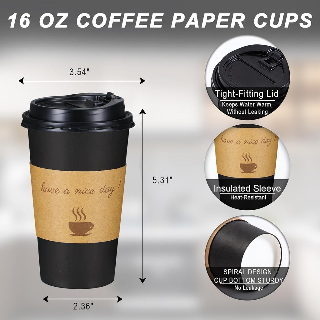 500 Pack 16 oz Coffee Cups, Disposable To Go Paper Cups with Lid