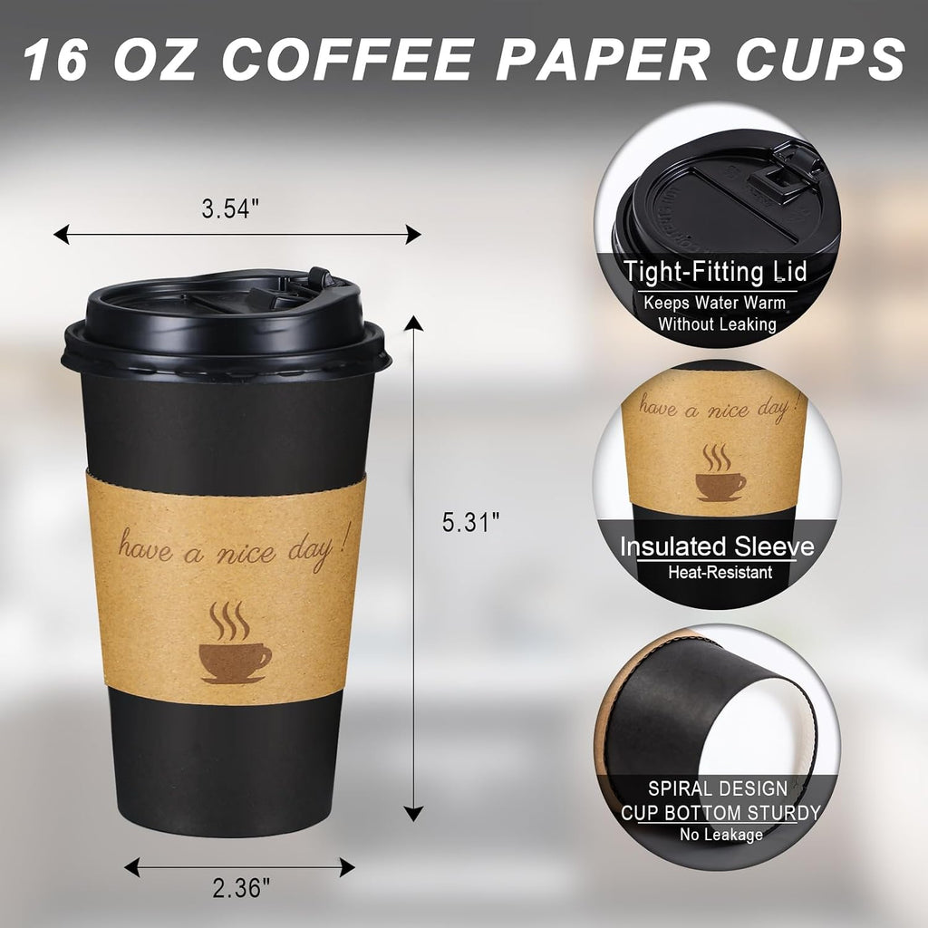 16 oz Coffee Cups 50 Pack, Disposable To Go Paper Cups with Lid