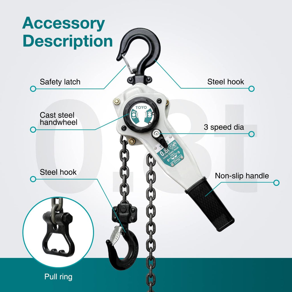 Lever Chain Hoist 1750Lbs 10ft,Chain Come Along 0.8T 10Ft Ratchet Chain Puller Hoist Alloy Steel G80 Chain 2 Heavy
