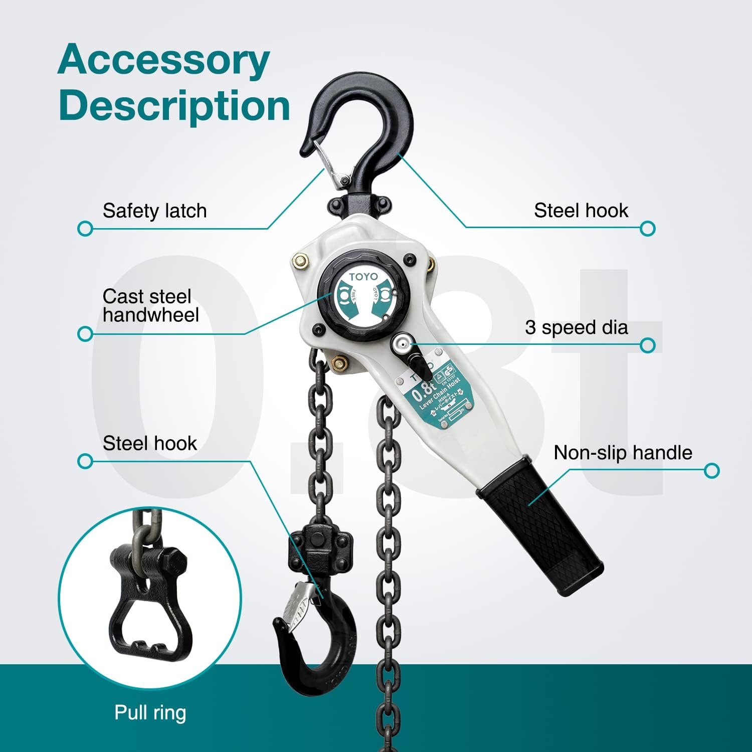 Lever Chain Hoist 1750Lbs 10ft,Chain Come Along 0.8T 10Ft Ratchet Chain Puller Hoist Alloy Steel G80 Chain 2 Heavy