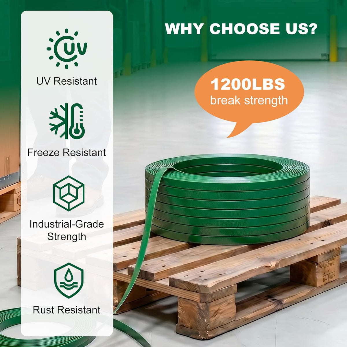 5/8" x 1000ft PET Banding Strapping Roll, 1200lbs Break Strength