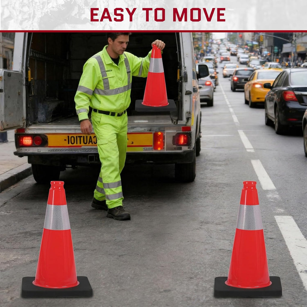 18in Orange Traffic Cones, 8pcs | Bright Orange Parking Cones with Reflective Collars for Roadside Emergency