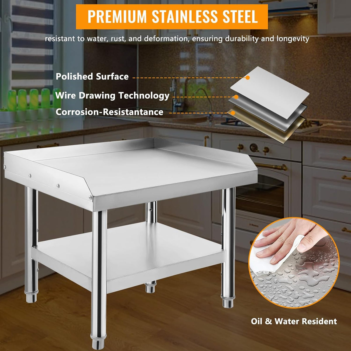 Stainless Steel Equipment Stand 24x24 Inch Heavy Duty Commercial Grill Table with Adjustable Undershelf NSF Certified