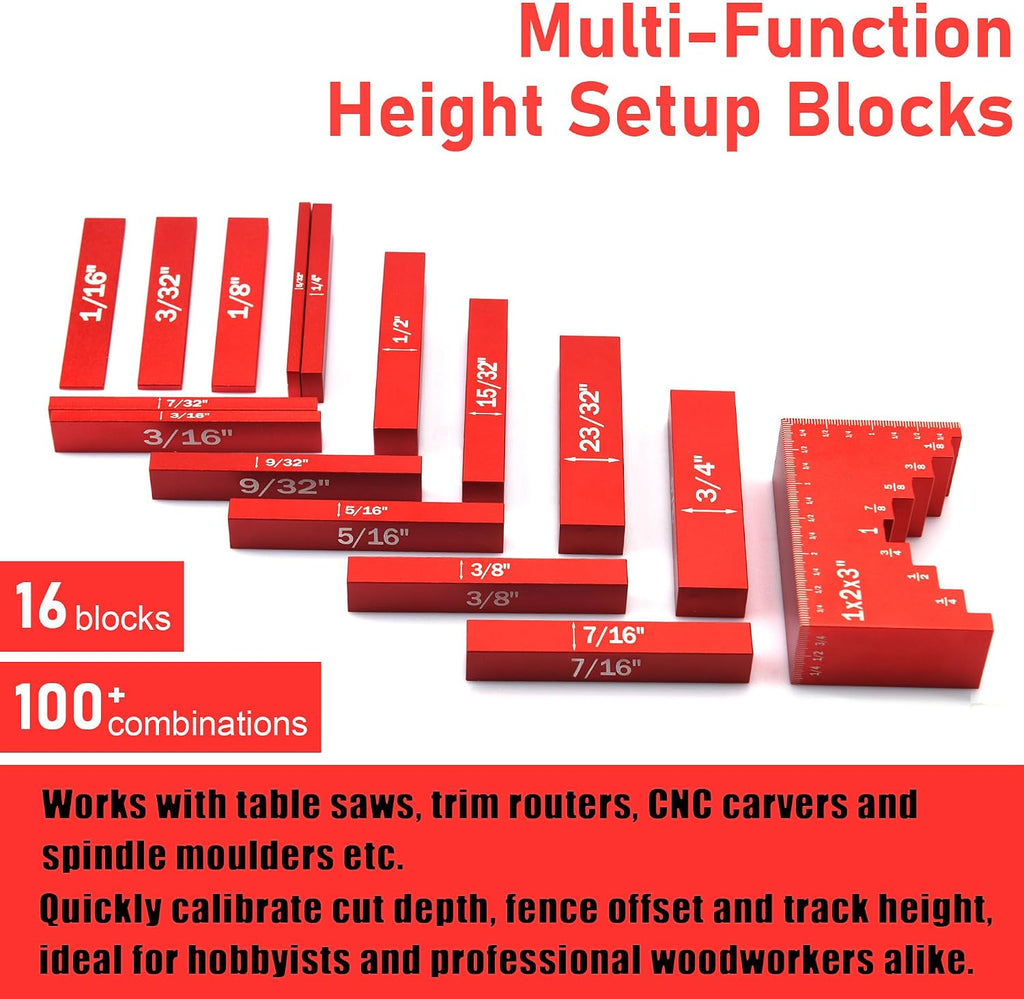 16Pcs Height Setup Blocks Woodworking, Table Saw Depth Gauge for Carpenter