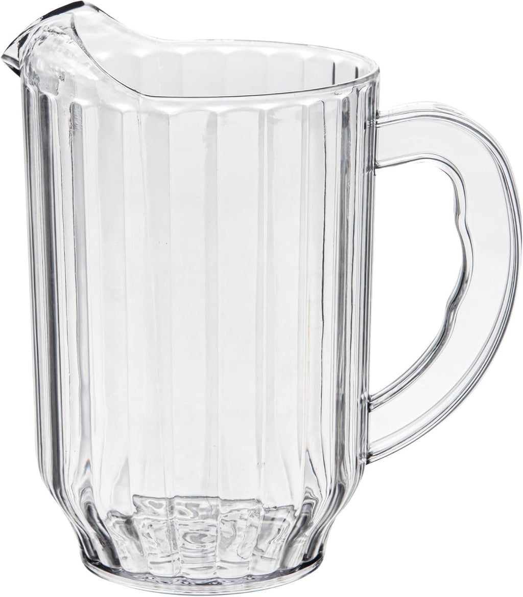 60 oz Clear Plastic Water Pitcher, Ribbed Carafe, 1 Count