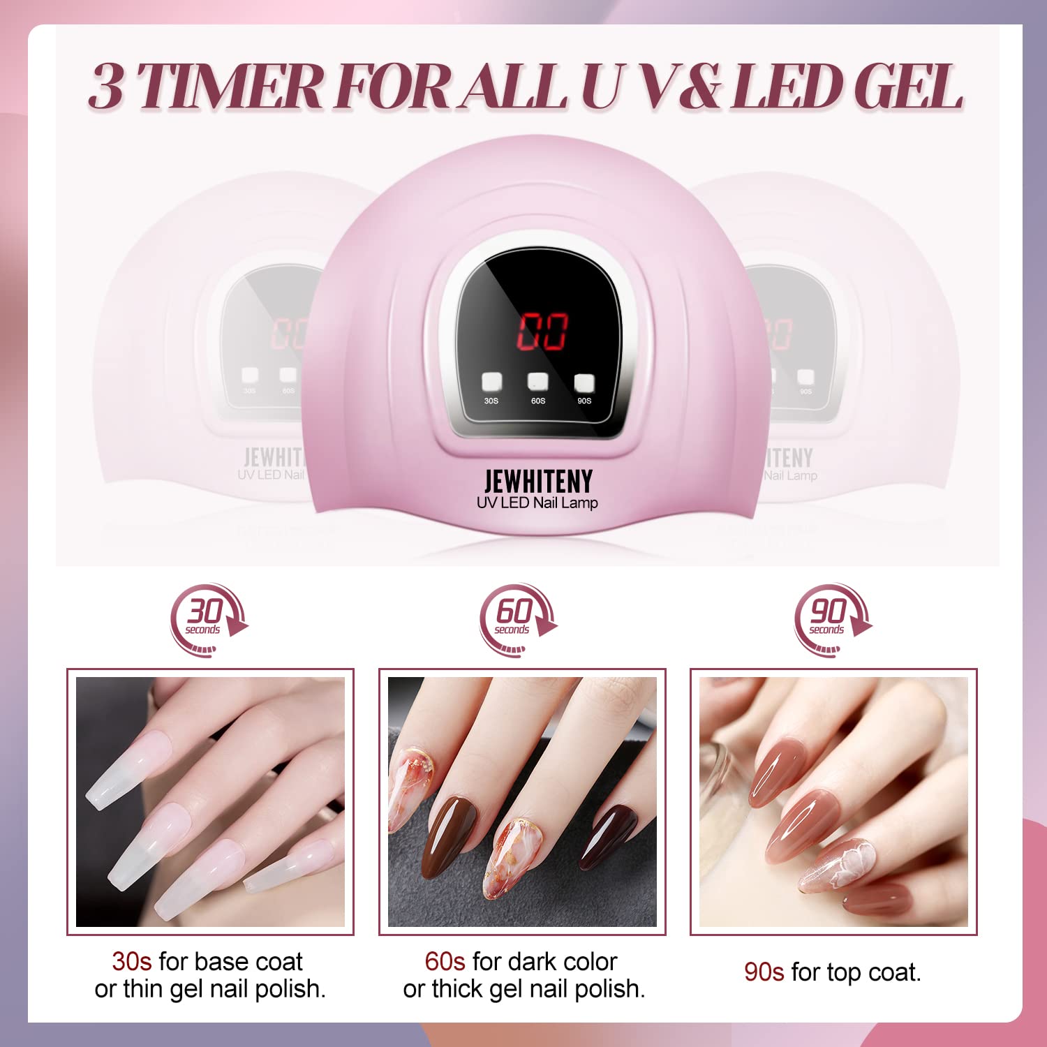UV LED Nail Lamp 54W, Professional Nail Dryer Gel Polish Light, UV Light with 3 Timer Setting, Curing Gel LED Dryer