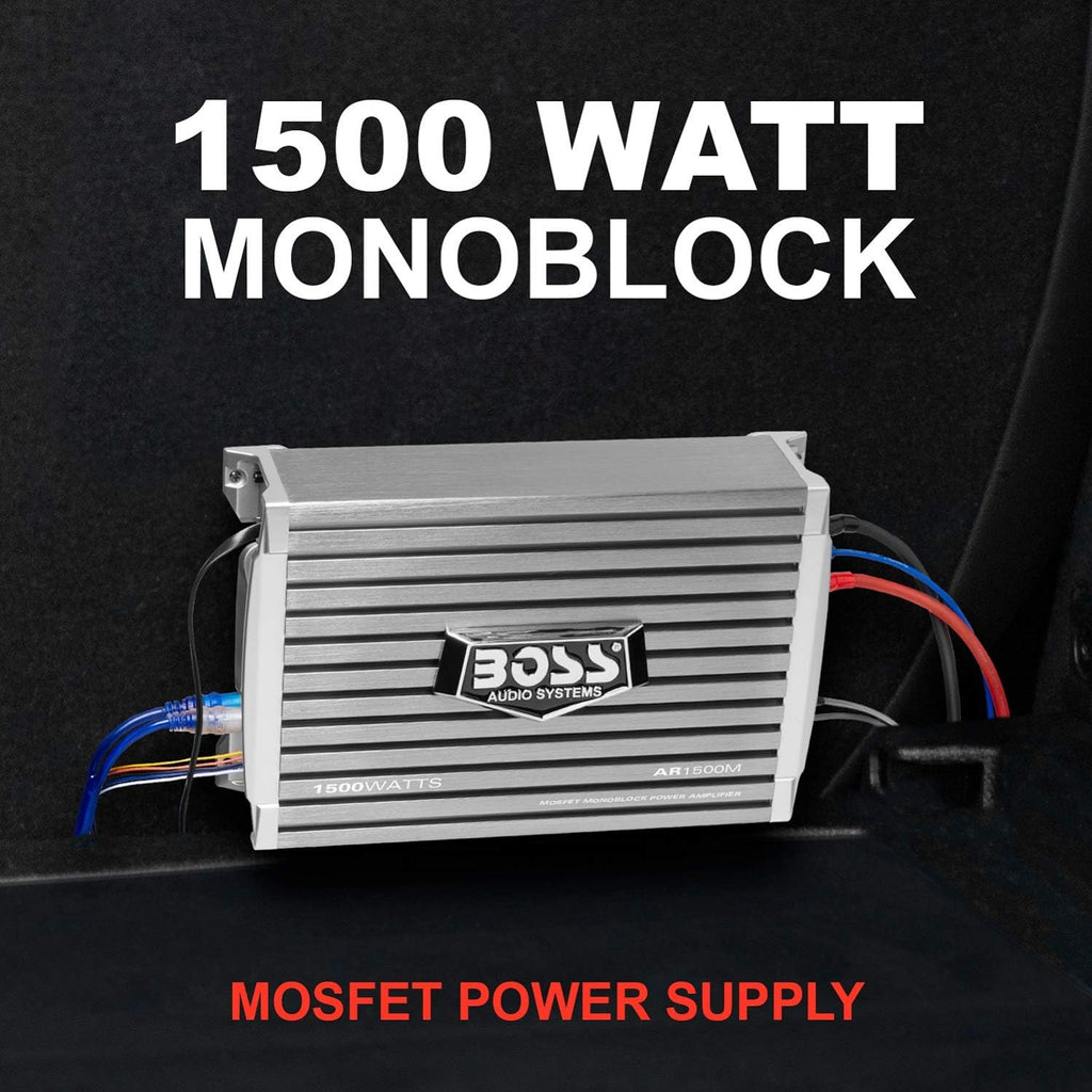 AR1500M Monoblock Car Amplifier - 1500 High Output, High/Low Level Inputs, Low Pass Crossover, Hook Up to Subwoofer