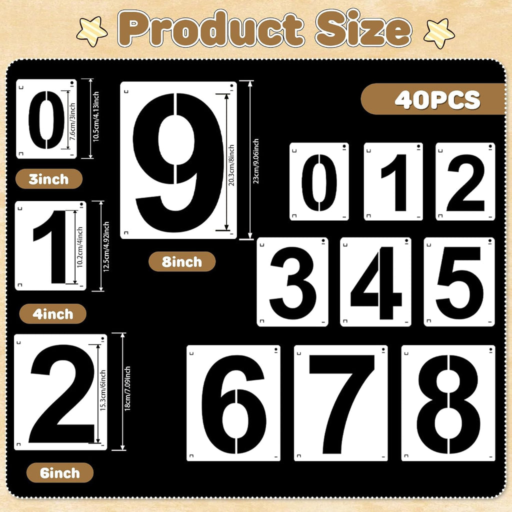 3,4,6,8 Inch Number Stencils,40Pcs Plastic Reusable Washable Curb Stencils | for Address Painting,0-9 Large Number