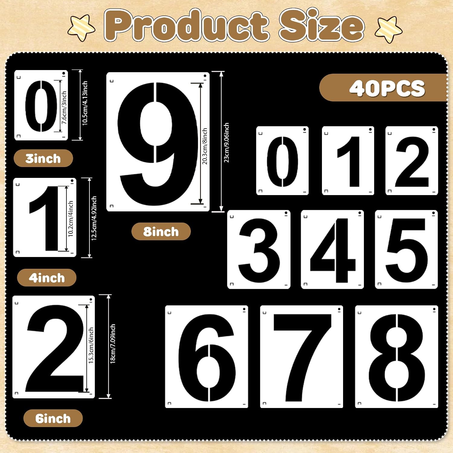 3,4,6,8 Inch Number Stencils,40Pcs Plastic Reusable Washable Curb Stencils | for Address Painting,0-9 Large Number