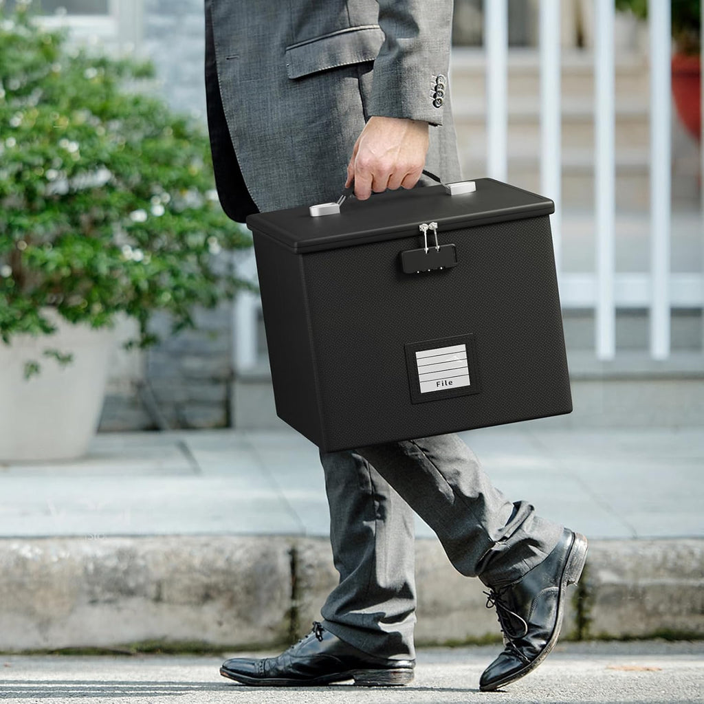Fire Proof File Box for Documents - Portable Fireproof Document Organizer Box with Handle Waterproof Safe Locking