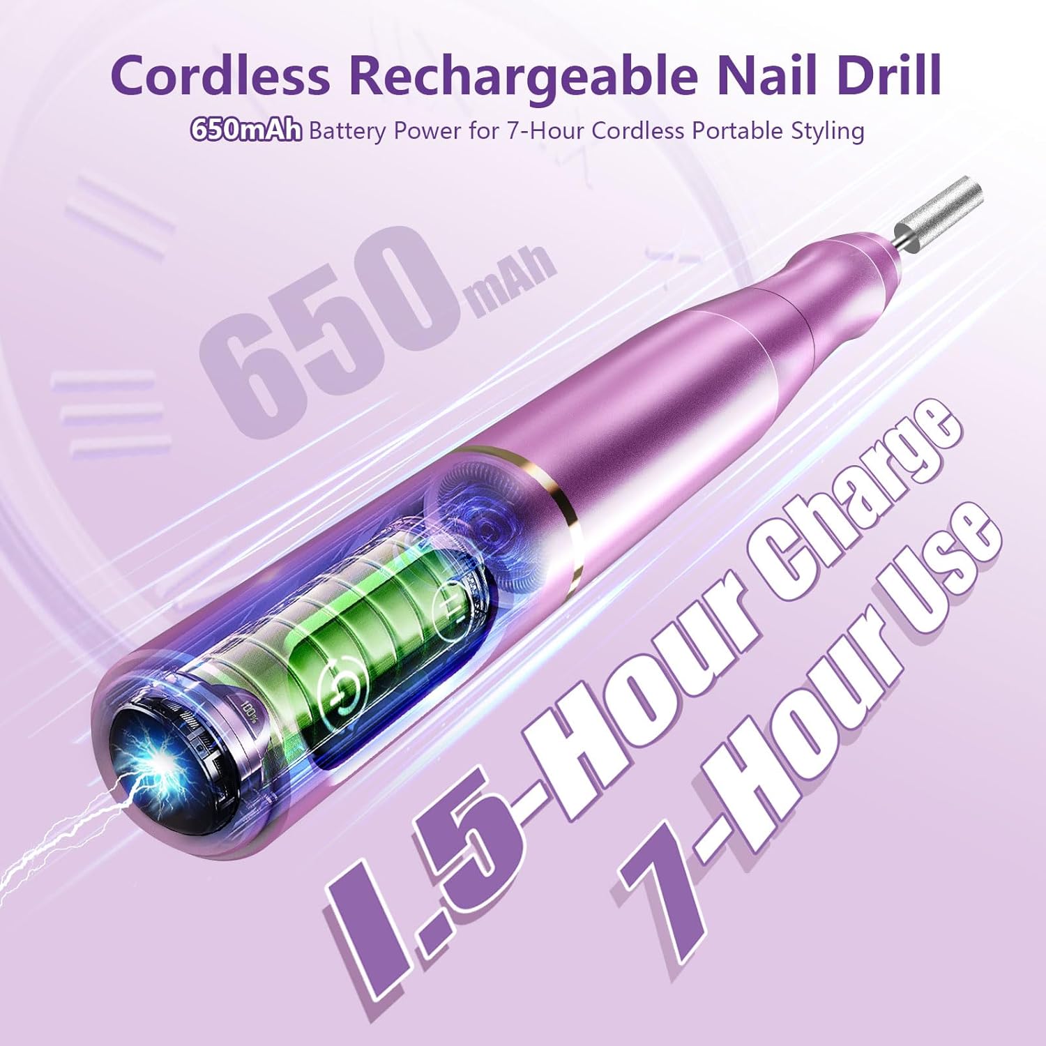 Cordless Nail Drill Electric Nail File Kit, Rechargeable Efile Set, Portable Acrylic Gel Nail Polish Remover Machine