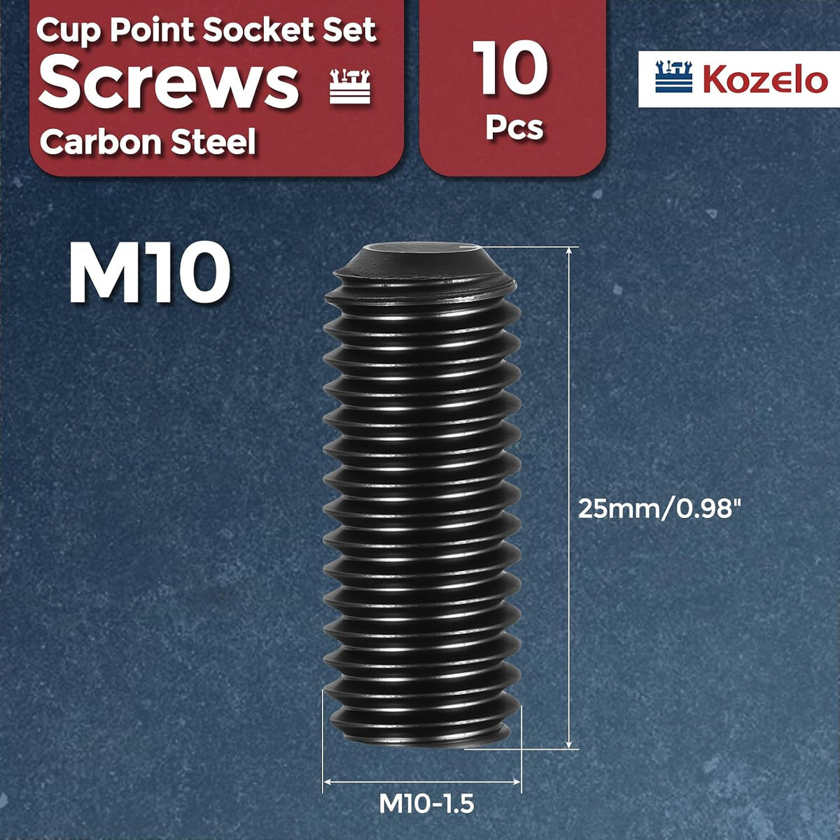 10Pcs Cup Point Socket Set Screws-M10-1.5x25 Carbon Steel