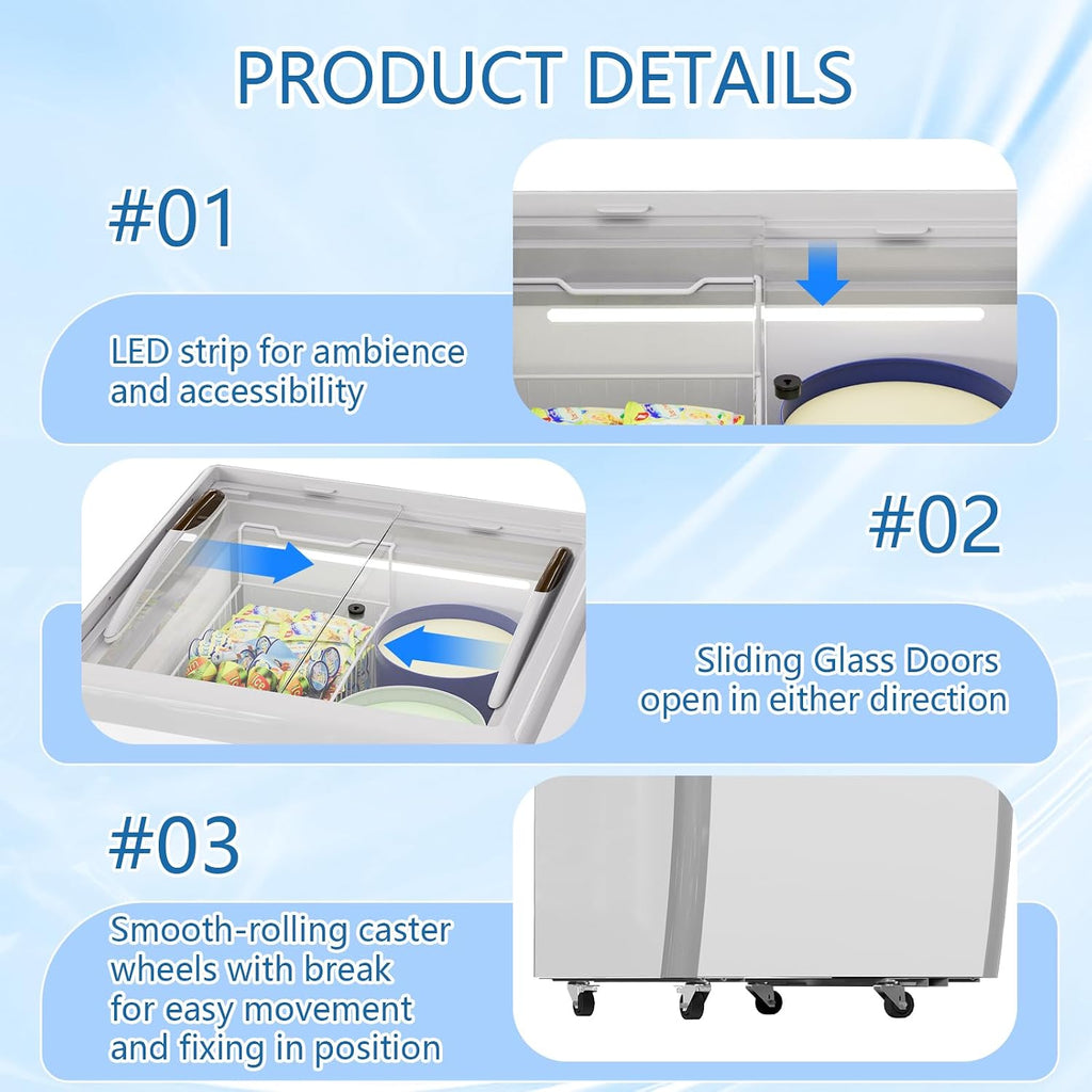 Commercial Ice Cream Freezers with Display Glass Top 5.6 Cu.ft
