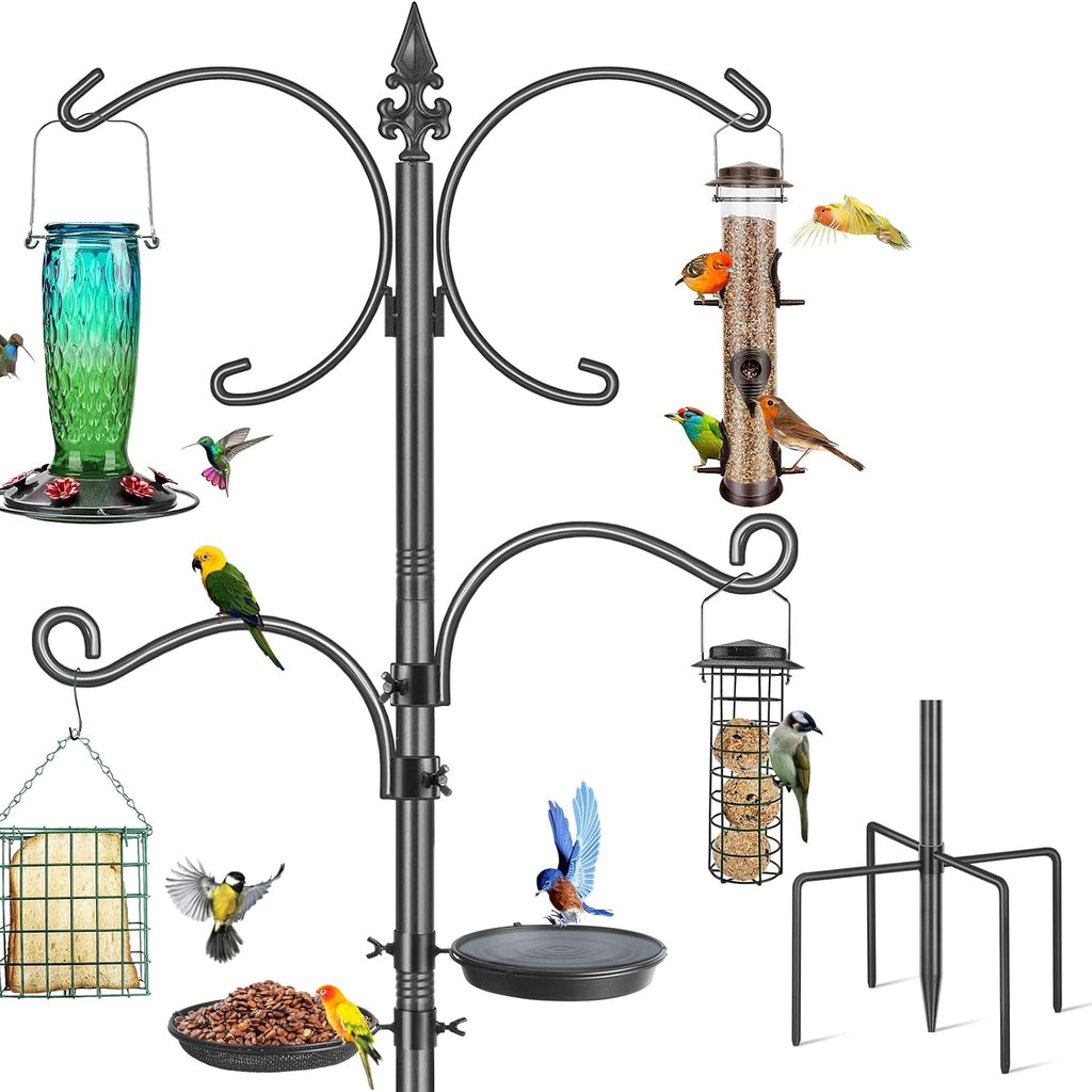 Bird Feeder Pole, 76 Inch Bird Feeding Station, Heavy Duty Shepherd Hooks for Outdoors Hanging Birds Feeders, 4 Hook